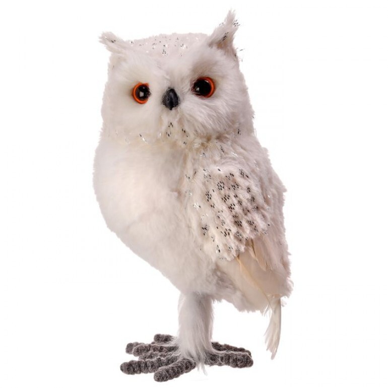 11" FAUX FUR FEATHER SNOW OWL