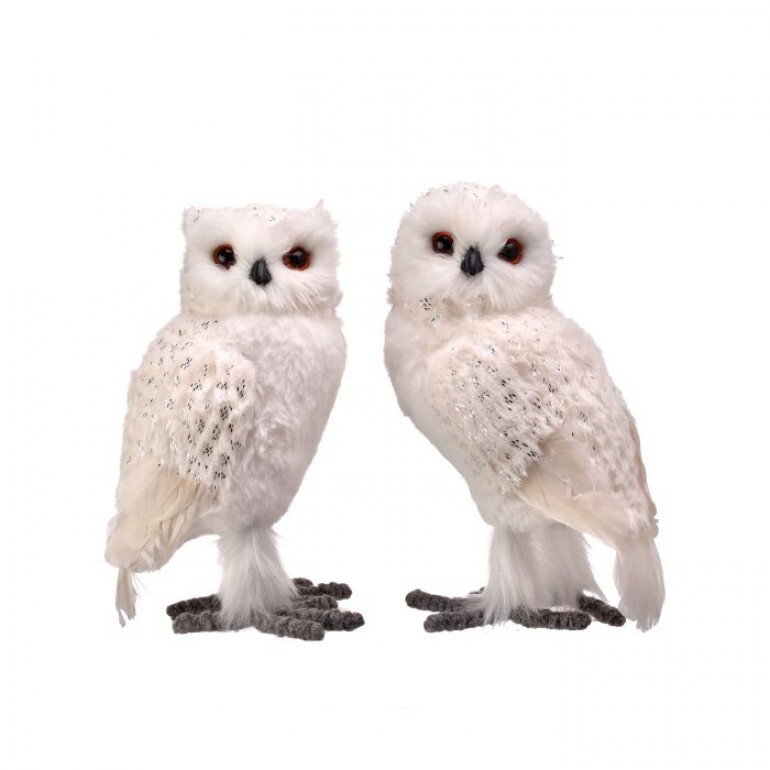 8" FAUX FUR FEATHER SNOW OWL 2AS