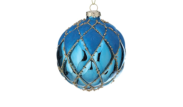 4"GLASS BEAD MESH FLOCK BALL ORNAMENT - BLGD