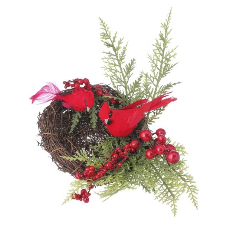 10"CEDAR/BERRY CARDINALS NEST CLIP ORNAMENT