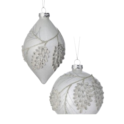 GLASS FROST PINE CONE BALL/FINIAL ORNAMENT 