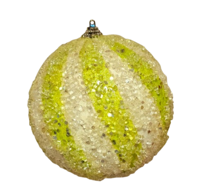 ICED CANDY STRIPE BALL ORNAMENT GREEN/WHITE