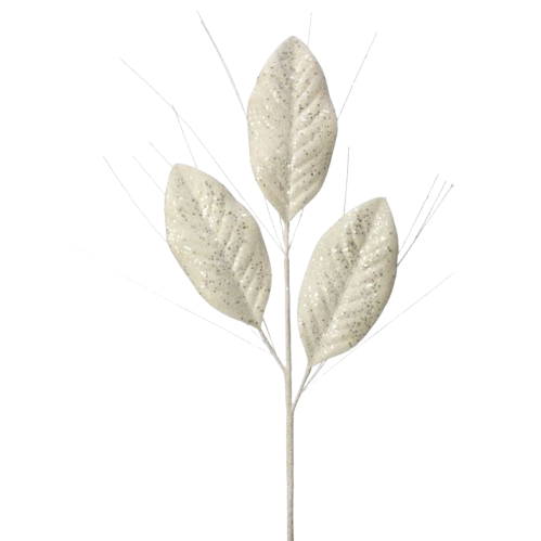 28"MICRO BEADED/SEQUIN MAG LEAF SPRAY - WHT