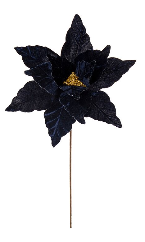 24"VELVET GLIT CENTER POINSETTIA STEM