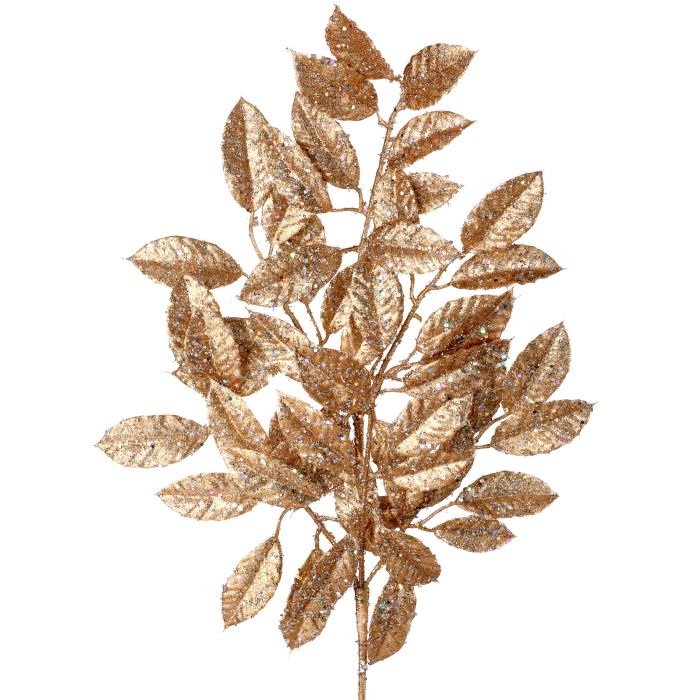 31" GLITTER SEQUIN CAMELIA LEAF SPRAY CHAMPAGNE