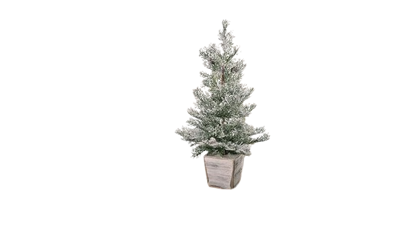26" FROSTED PE CEDAR TREE IN MDF WOOD PLANTER
