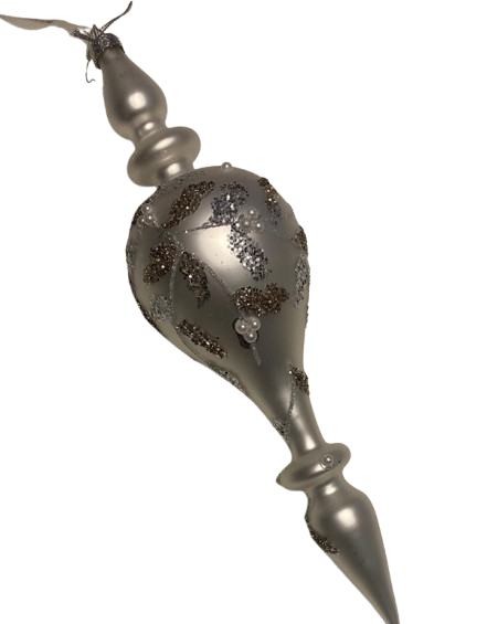 GLASS BEAD HOLLY LEAF VINE ORNAMENT WHITE/SILVER