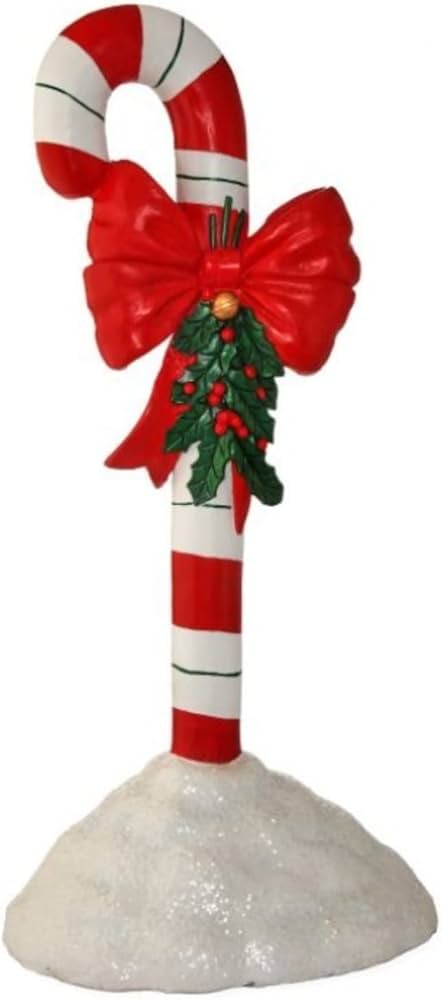 36" RESIN OUTDOOR CANDYCANE W/BOW&HOLLY