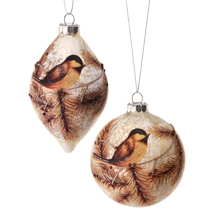 4-5"GLASS CHICKADEE BALL/FINIAL ORNAMENT INDIVIDUAL