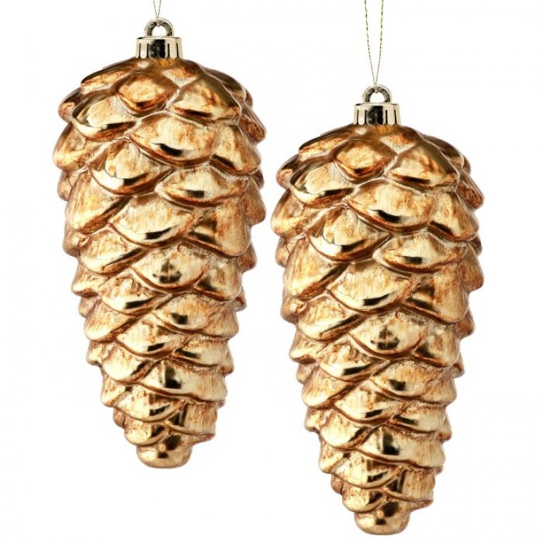 10" VP METALLIC PINECONE ORNAMENT 2/BX ANTIQUE GOLD