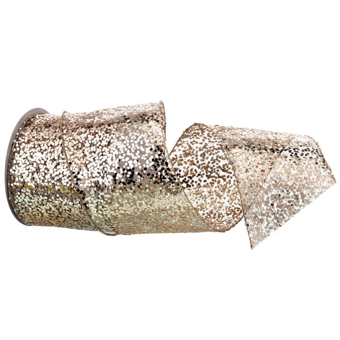 4"X10Y METALLIC SEQUINS RIBBON" - GOLD