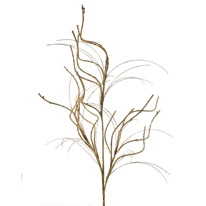 32" GLITTER CURLY WILLOW/GRASS SPRAY GOLD