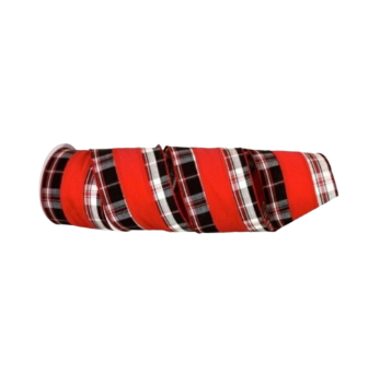4"X10Y CHECK EDGE STRIPE WIRED RIBBON 