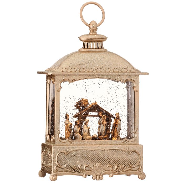 12" LED/BTY/TMR NATIVITY SQAURE LANT GLOB USB