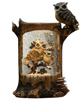 10"H LIGHTED SWIRL LOG, OWL 