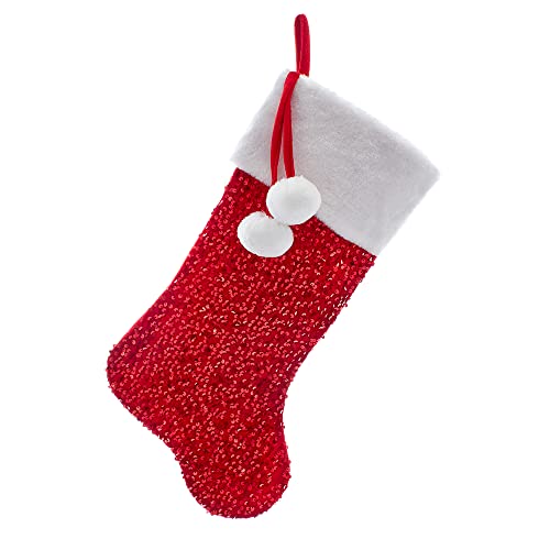 20.5"RED SEQUINS STOCKING W/WHITE FAUX FUR CUFF 
