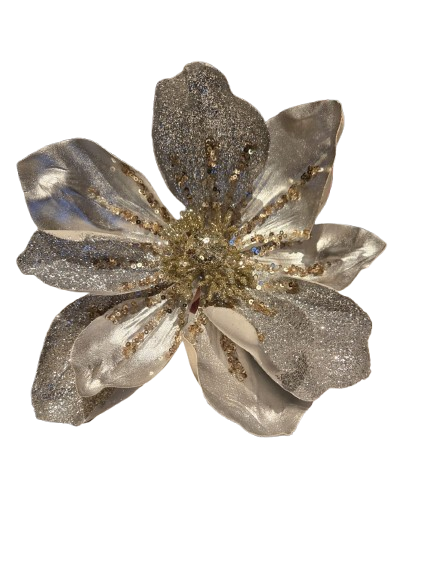 14"SILVER LEATHER GLITTER MAGNOLIA PICK WCHAMPAGNE