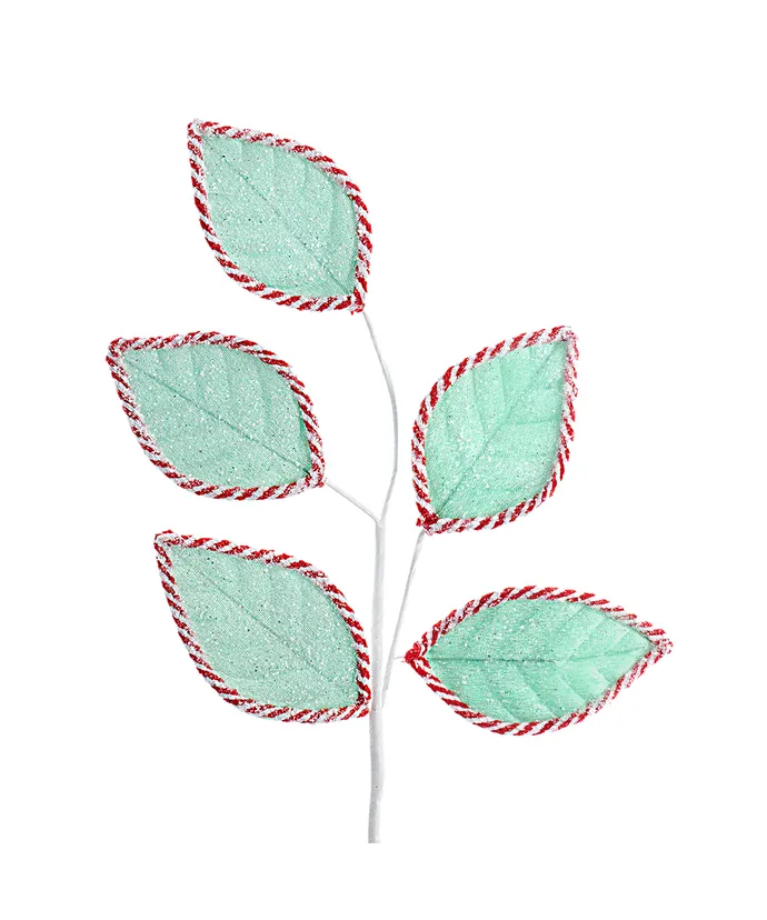 21"FROSTED MINT LEAF SPRAY W/CANDY STRIPE BORDER.