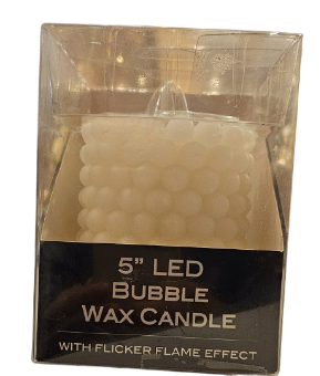 5"LED BUBBLE CANDLE W/FLICKER FLAME. USES 2 "AA" 