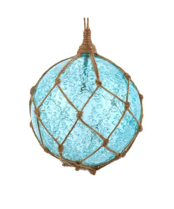 100MM GLASS BLUE BUOY STYLE BALL W/NET ORN