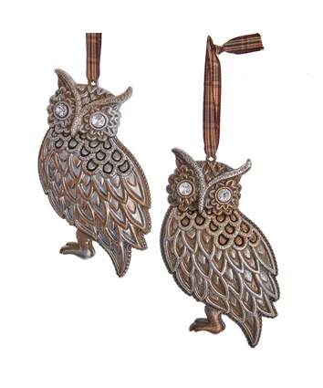 4.9"PLASTIC RUSTIC GLAM OWL ORN INDIVIDUAL
