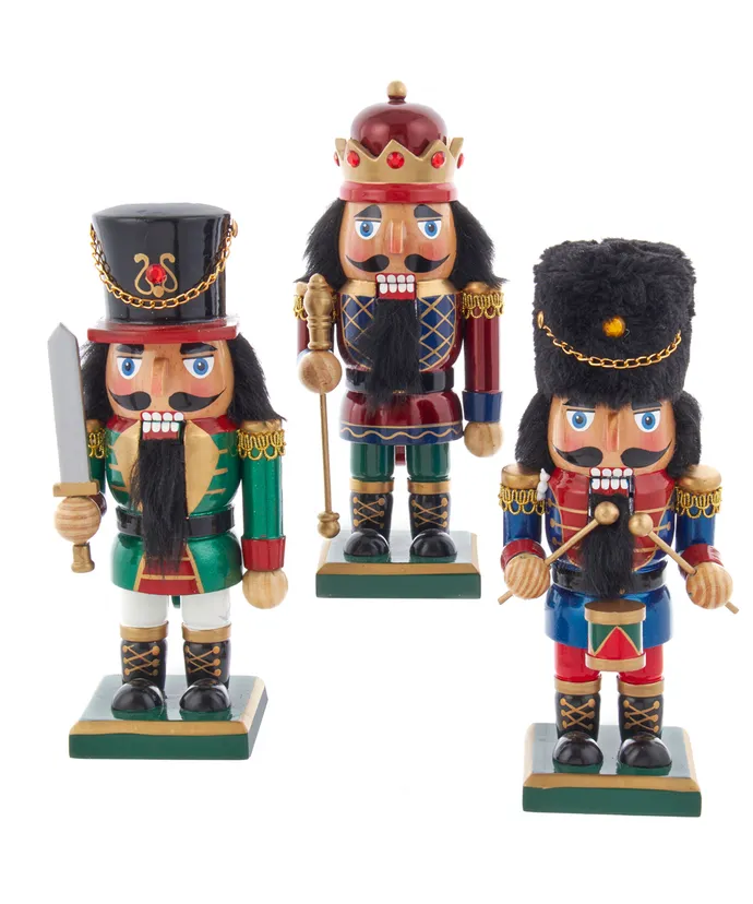 9"RED, BLUE & GREEN KING & SOLDIER NUTCRACKERS 3 