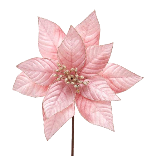 15"PINK IRIDESCENT POINSETTIA PICK.