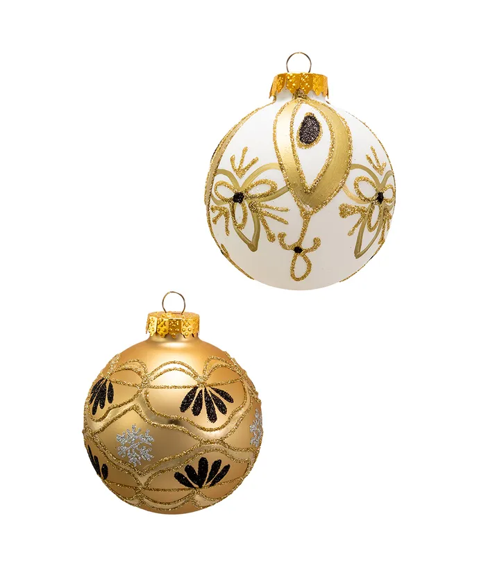 80MM GLASS GOLD & WHITE DECORATED