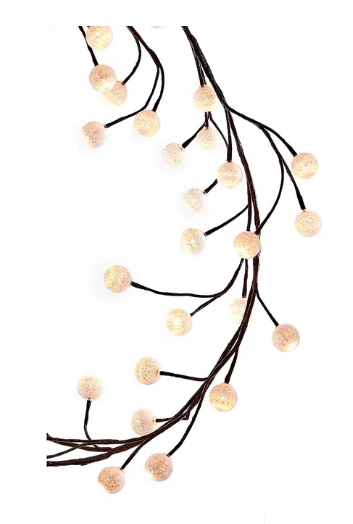 6BROWN GARLAND W/WHITE COTTON BALL DECO.