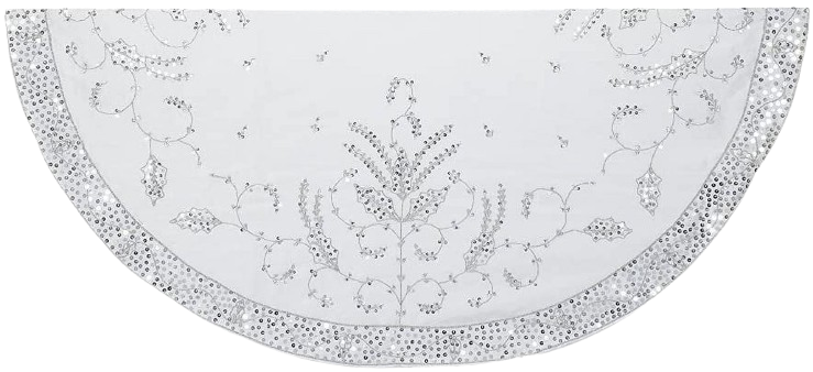 48"SILVER TREESKIRT W/HAND EMBROIDERY.