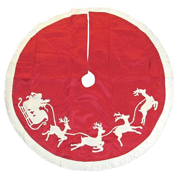 50"SANTA & REINDEER EMBROIDERED TREESKIRT.