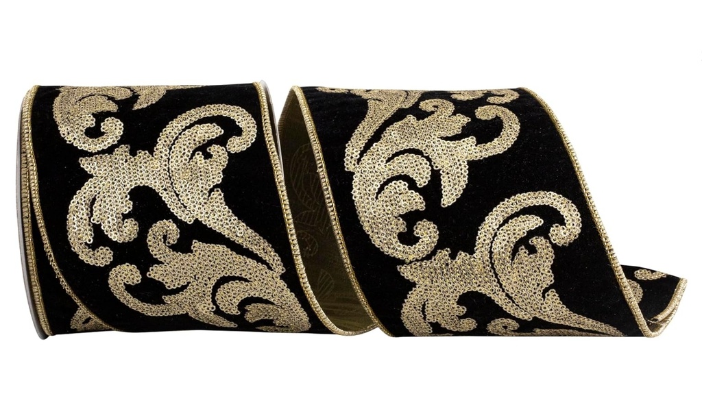 FLOURISH SEQUIN SCROLL VELVET DELUXE BACKED WIRE EDGE 4"X5Y