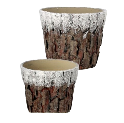 8.5" BARK POT W/SNOW INDIVIDUAL - GRANDE 