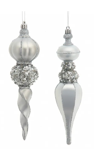 8.75´´PLASTIC SILVER FINIAL ORN INDIVIDUAL