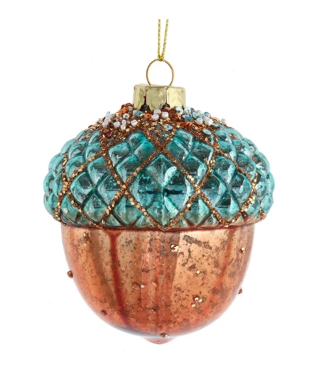3.5´´GLASS TEAL/GOLD ACORN ORN