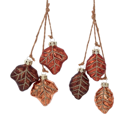 7.5´´GLASS 3 LEAVES DANGLE ORN INDIVIDUAL