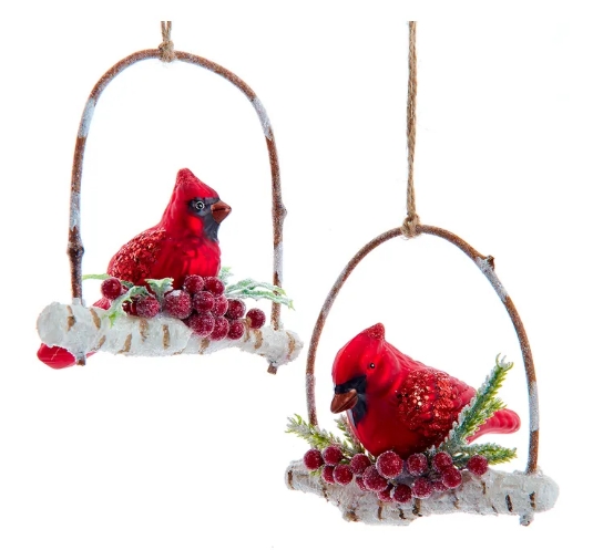 4.63´´GLASS CARDINAL ON BRANCH ORNS