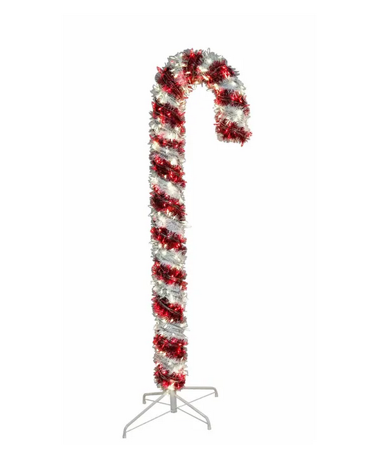 6 PRELIT R/W LED TINSEL CANDY CANE 