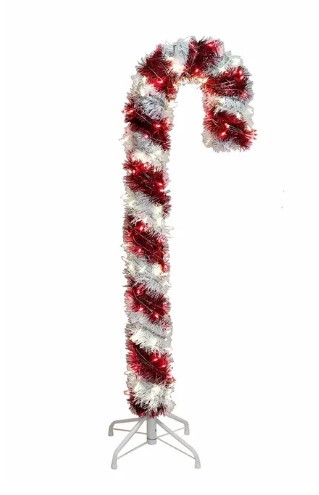 4 PRELIT R/W LED TINSEL CANDY CANE