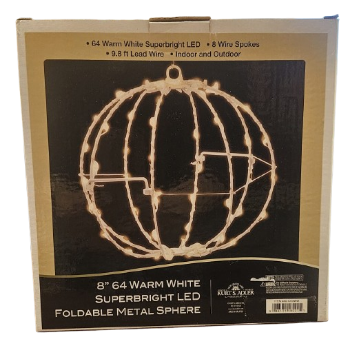 8´´WARM WHT LED FOLDBL METAL SPHERE