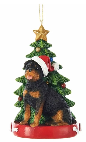 4.25´´RESIN ROTTWEILER W/ TREE ORN