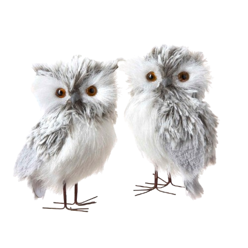 5´´PAIR OF FURRY GRAY OWLS SET