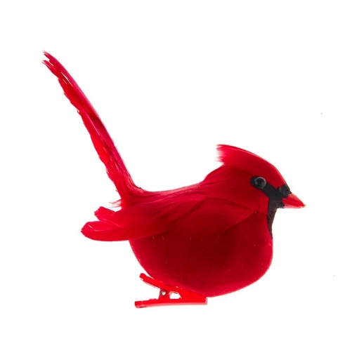 5" TAIL UP MALE CARDINAL ON CLIP ORN