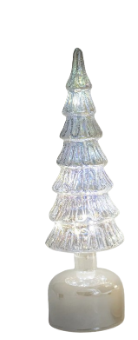 13"H B/O LIGHTED ROTATING GLITTERED GLASS CHRISTMAS TREE