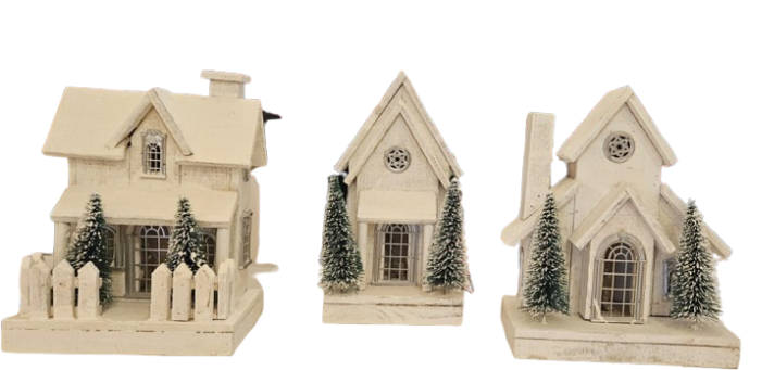 14.4"H B/O LIGHTED WOOD HOLIDAY HOUSE / INDIVIDUAL 