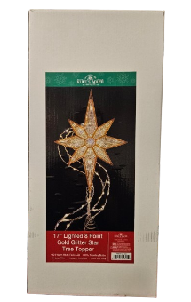 17" Pre-Lit Gold Glittered 8-point Star Treetop