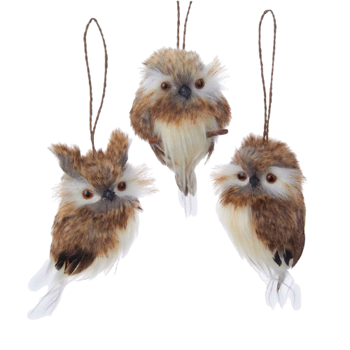4"BROWN HANGING OWL ORN 3/ASST