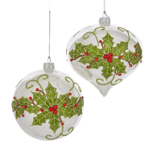4"GLS HOLLY DSGN JEWELS BALL/O