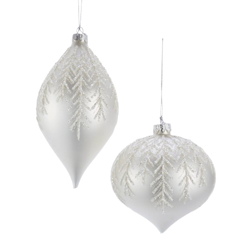 4"SLV/WHT PINE LEAF DSGN BALL/