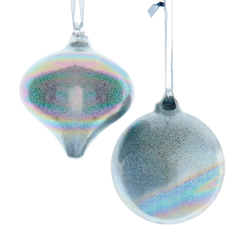 4"GLASS OPALESCENT GLITTER ORNAMENTS / INDIVIDUAL